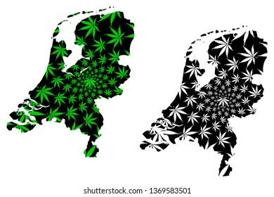 Netherlands - map is designed cannabis leaf green and black, Kingdom of the Netherlands (Holland) map made of marijuana (marihuana,THC) foliage,