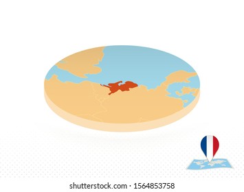 Netherlands map designed in isometric style, orange circle map of Netherlands for web, infographic and more.