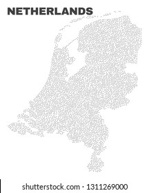 Netherlands map designed with small points. Vector abstraction in black color is isolated on a white background. Scattered small elements are organized into Netherlands map.