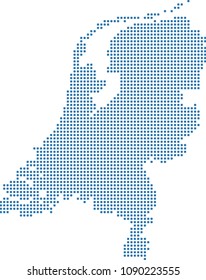 Netherlands map dots vector outline blue background. Dotted map of Holland. Creative pixel art map of Netherlands with highly detailed border prepared by a map expert