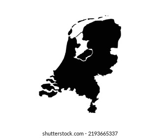 Netherlands Map. Dutch Country Map. Black and White Holland National Nation Outline Geography Border Boundary Shape Territory Vector Illustration EPS Clipart