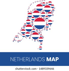 Netherlands map filled with flag-shaped circles, Netherlands map with flag