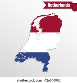 Netherlands map with flag inside and ribbon