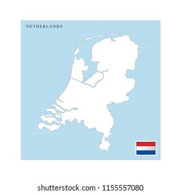 netherlands map and flag on blue and white grid vector illustration