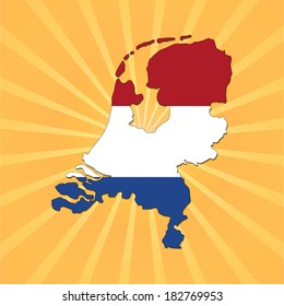 Netherlands map flag on sunburst illustration