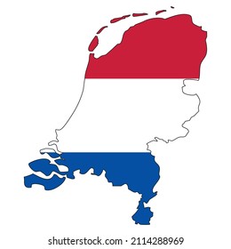 Netherlands map with flag - outline of a state with a national flag, white background, vector