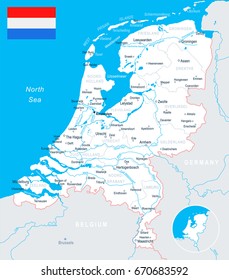 Netherlands map and flag - vector illustration