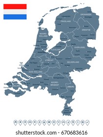 Netherlands map and flag - vector illustration