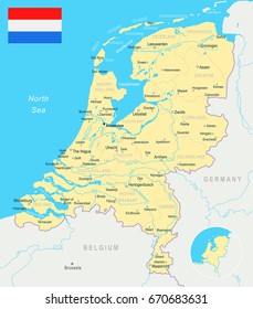 Netherlands map and flag - vector illustration