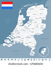 Netherlands map and flag - vector illustration