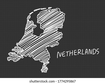 Netherlands map freehand sketch on black background.