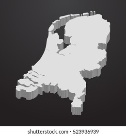 Netherlands map in gray on a black background 3d