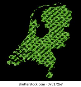 Netherlands map with green binary code illustration