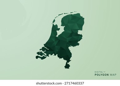 Mapa de los Países Bajos - Ilustración vectorial de estilo polígono verde, diseño geométrico de bajo poli con silueta limpia sobre fondo verde suave.