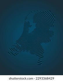 Netherlands map from grey lines on background - radio wave effect. Template Europe country for pattern, design, illustration or infographic. Digital concept with signal of the vector map Netherlands