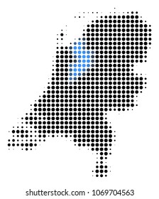 Netherlands Map halftone vector pictogram. Illustration style is dotted iconic Netherlands Map icon symbol on a white background. Halftone pattern is circle items.