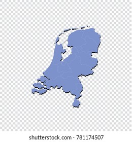 Netherlands map - High detailed blue map of Netherlands. Netherlands map isolated on transparent background.