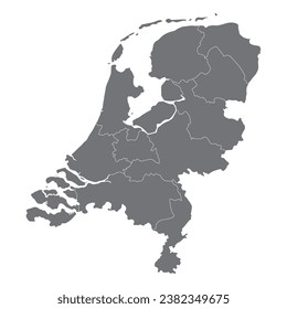 Netherlands map. Map of holland in administrative regions grey color