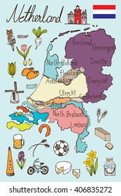 Netherlands Map and Icon Doodle Vector