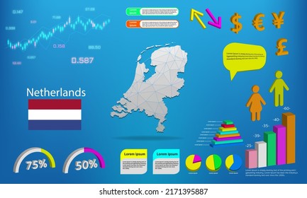 Netherlands map info graphics - charts, symbols, elements and icons collection. Detailed Netherlands map with High quality business infographic elements.