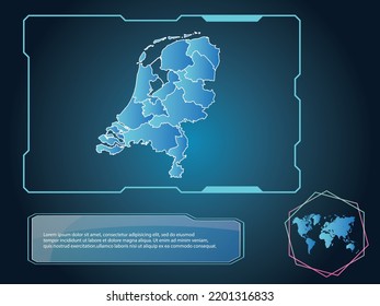 Netherlands Map infographic technology blue Color element collection background