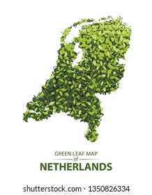 netherlands map made up of green leaf on white background vector illustration of a forest is conceptual of the global green environmental issues worldwide