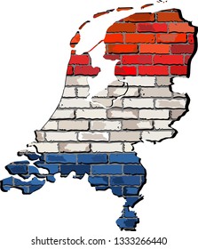 Netherlands map on a brick wall - Illustration