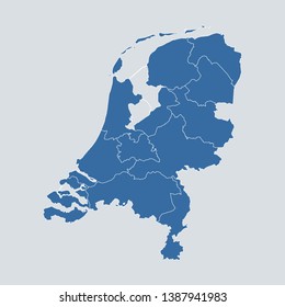 Netherlands map on gray background vector, Netherlands Map Outline Shape Blue on White Vector Illustration, High detailed Gray illustration map Netherlands. Symbol for your web site design map logo.