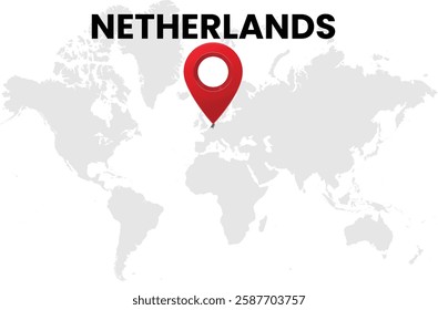 Netherlands map on transparent background. Netherlands map with country highlighted with location symbol. Vector illustration of Netherlands map with pin location.