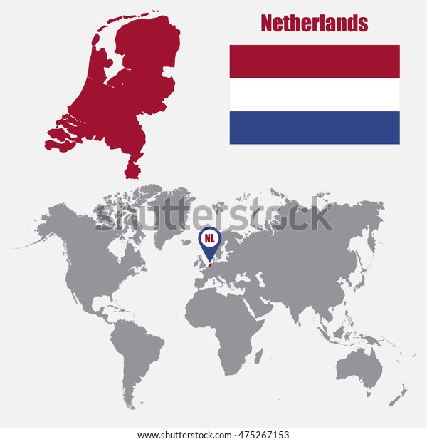 Netherlands Map On World Map Flag Stock Vector Royalty Free