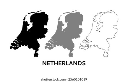 Netherlands map in outline style, red color, blue color.