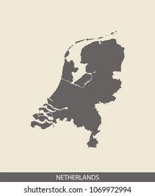 Netherlands map outline vector illustration in gray background