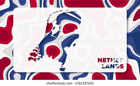 Netherlands Map with Paper Cut Waves Background Shape perfect for Greeting Card, Desktop Wallpaper, and Banner