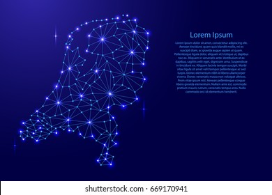 Netherlands map of polygonal mosaic lines network, rays and space stars of vector illustration.