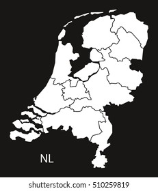Netherlands Map with provinces  black white