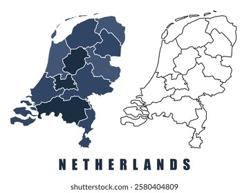 Netherlands map regions border outline vector set
