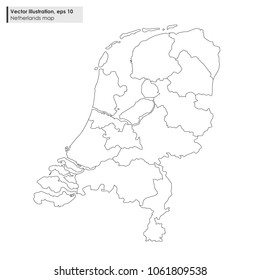 netherlands map with regions vector line illustration on white background