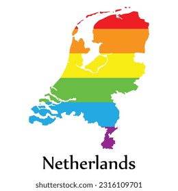 Netherlands map shape fill rainbow color isolated on white background. Design concept country accept pride LGBT.