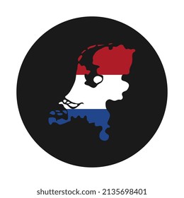 Netherlands map silhouette with flag on black background