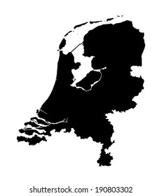 Netherlands map silhouette vector isolated on white background. High detailed vector map. Black silhouette of Holland illustration. 
