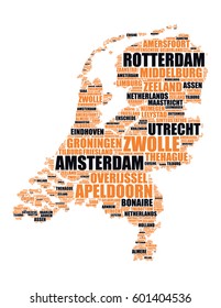 The Netherlands map silhouette vector tag cloud