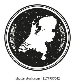 Netherlands Map Symbol Round Design Stamp Travel and Business Badge.