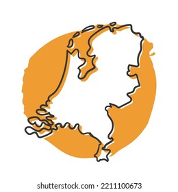 Netherlands Map Traditional Doodle. Icons Sketch Hand Made. Design Vector Line Art.