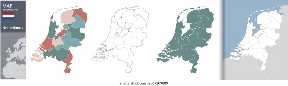 Netherlands map vector. Map of administrative divisions of Netherlands.