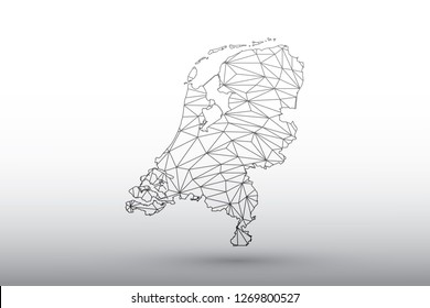 Netherlands map vector of black color geometric connected lines using triangles on light background illustration meaning strong network
