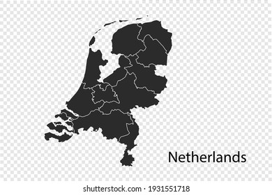 Netherlands map vector, black color. isolated on transparent background