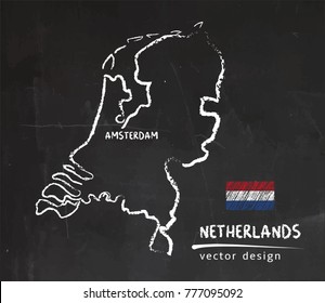 Netherlands map, vector drawing on blackboard