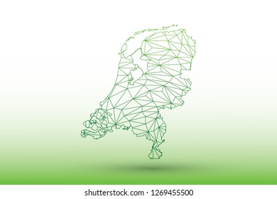 Netherlands map vector of green color geometric connected lines using triangles on light background illustration meaning strong network