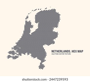 Netherlands Map Vector Hexagonal Halftone Pattern Isolate On Light Background. Hex Texture in the Form of a Map of Holland. Modern Tech Contour Map of Netherlands for Design or Business Projects