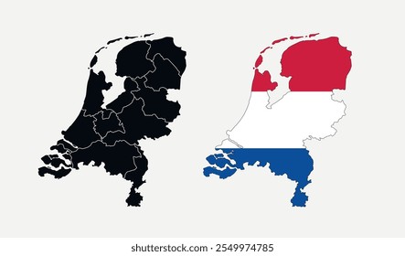 Icono de Vector de mapa de Países Bajos. Mapa de Países Bajos en colores de Bandera.